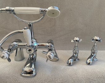 Chelsea Style Basin taps / Bath pillar taps Bath shower Deck mixer traditional Chrome cross head Traditional Classic Vintage style faucet