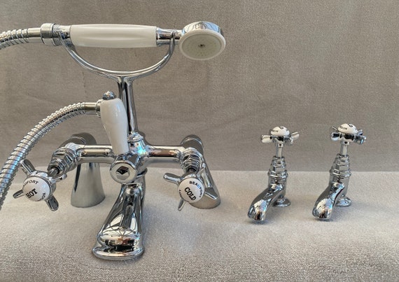 Chelsea Style Basin taps / Bath pillar taps Bath shower Deck mixer traditional Chrome cross head Traditional Classic Vintage style faucet