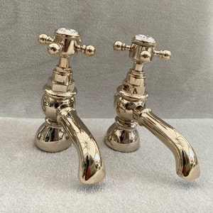 York style Basin Bath Pillar Bath mixer taps in Antique Gold Chrome Traditional York Deck mounted Cross Traditional classic Bathroom  faucet