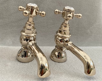 York style Basin Bath Pillar Bath mixer taps in Antique Gold Chrome Traditional York Deck mounted Cross Traditional classic Bathroom  faucet