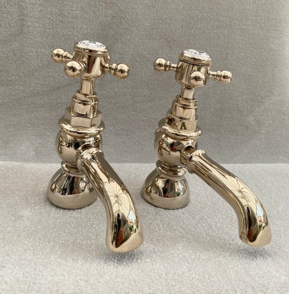 York style Basin Bath Pillar Bath mixer taps in Antique Gold Chrome Traditional York Deck mounted Cross Traditional classic Bathroom  faucet