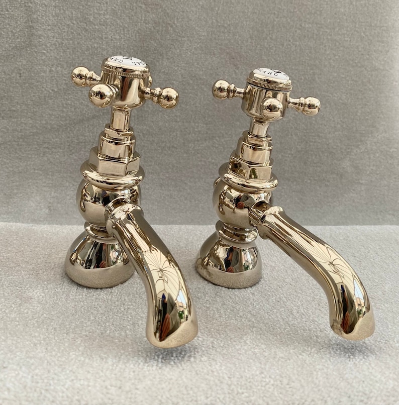 York style Basin Bath Pillar Bath mixer taps in Antique Gold Chrome Traditional York Deck mounted Cross Traditional classic Bathroom faucet image 1
