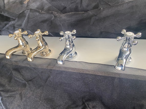 Pair - Basin  / Bath Pillar taps  traditional Antique Style Gold or Chrome Cross head Traditional Victorian Bathroom style faucet
