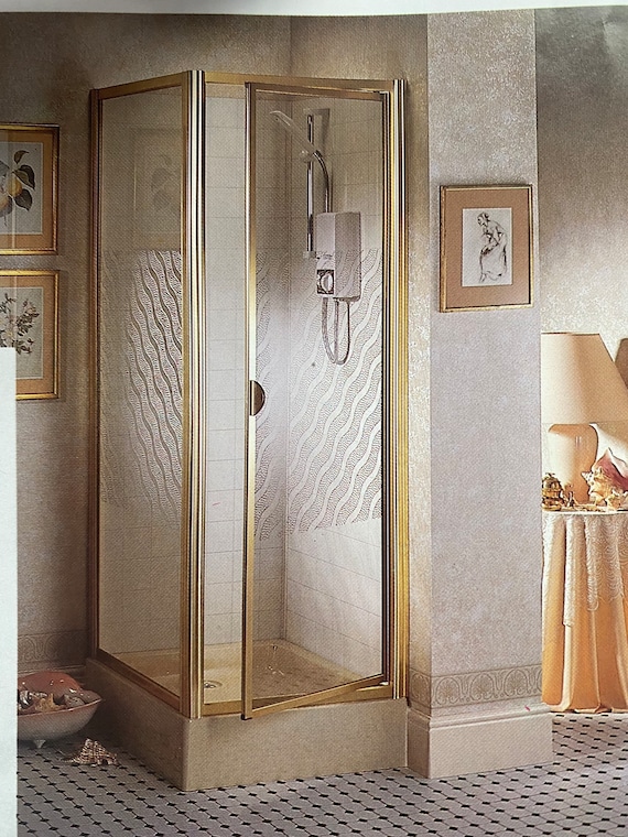 Brass bathroom Pivot gold frame shower door 750mm 1830mm height wave modesty pattern on glass can be hinged either way left or right hand