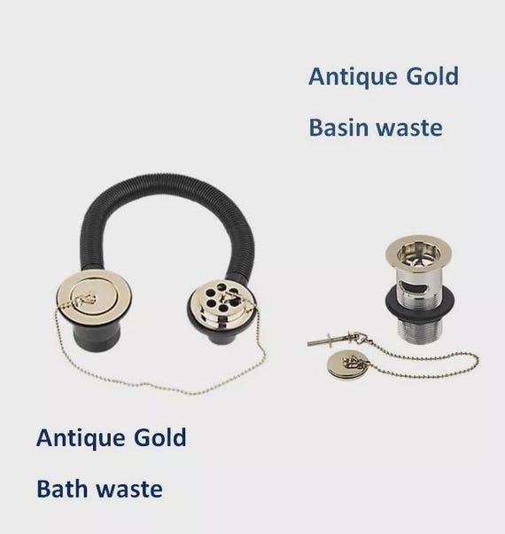 Antique Gold bath Combination waste 1 1/2" and overflow for baths also deluxe with parking plug in overflow