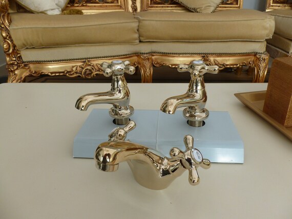 Marylebone Basin / Bath taps - Basin / Bidet mixer - choose Antique gold or Chrome Cross head Traditional Victorian Bathroom Victorian