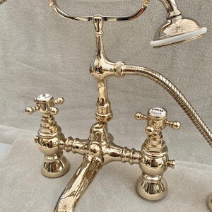 York style Basin Bath Pillar Bath mixer taps in Antique Gold Chrome Traditional York Deck mounted Cross Traditional classic Bathroom faucet image 10