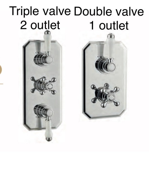 Tenby Traditional Chrome Concealed Thermostatic Shower Valve TS0066 - 1 outlet (2 lever) Shower TS0093 - 2 outlet 3 lever antique style