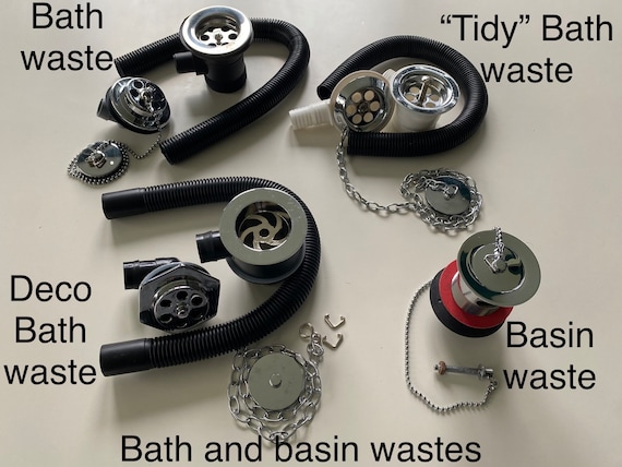 Chrome Bath waste plug & chain / tidy / deco style Basin waste