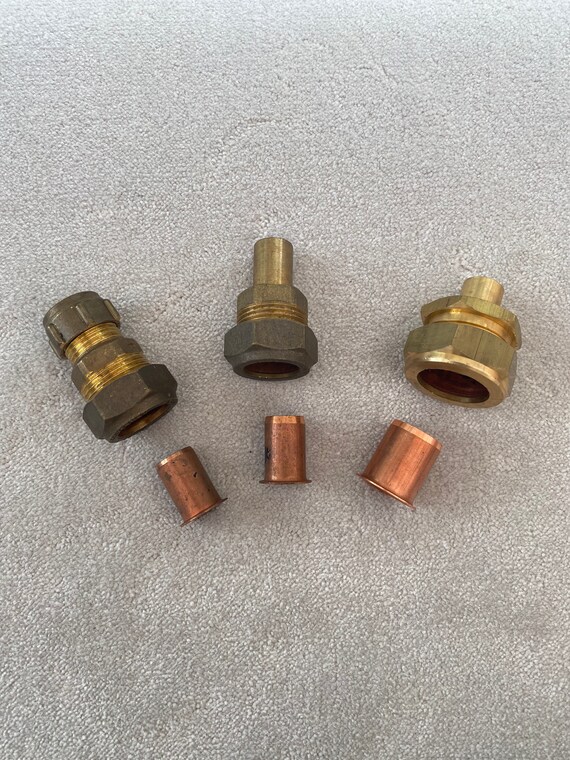 Compression Brass straight joiner connectors Blue Alkathene Mdpe mains adapters 15mm copper x 20mm mdpe 15mm x 25mm mdpe with copper insert