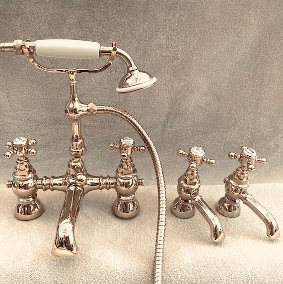 York Style Antique Gold bath shower mixer / Basin / Bath Pillar taps antique traditional cross head