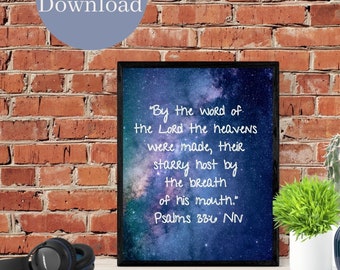 By The Word Of The Lord printable wall art, inspirational printable pdf, Psalms 33:6, Christian wall art