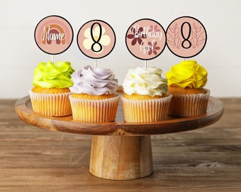 Boho girl eighth birthday editable cupcake toppers, 8th birthday boho girl party decor, instant downloadable boho girl cake decoration