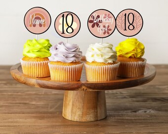 Boho girl eighteenth birthday editable cupcake toppers, 18th birthday boho girl party decor, instant downloadable boho girl cake decoration