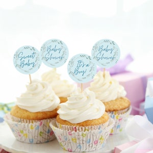 Its a boy baby shower cupcake toppers, boy baby shower, instant downloadable editable cupcake toppers
