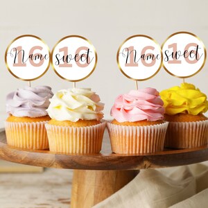 Sweet 16 birthday editable cupcake toppers, Sweet 16 birthday glam girl party decor, instant downloadable 16th birthday cake decoration