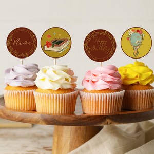 Storybook birthday editable cupcake toppers, storybook birthday party decor, instant downloadable storybook cake decoration