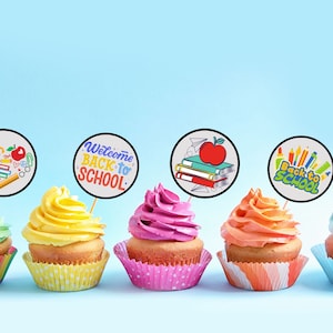 Back to school cupcake toppers, school party decor, instant downloadable school decoration