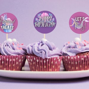 Mermaid party cupcake toppers, pretty party decor, instant downloadable printable cake decorations