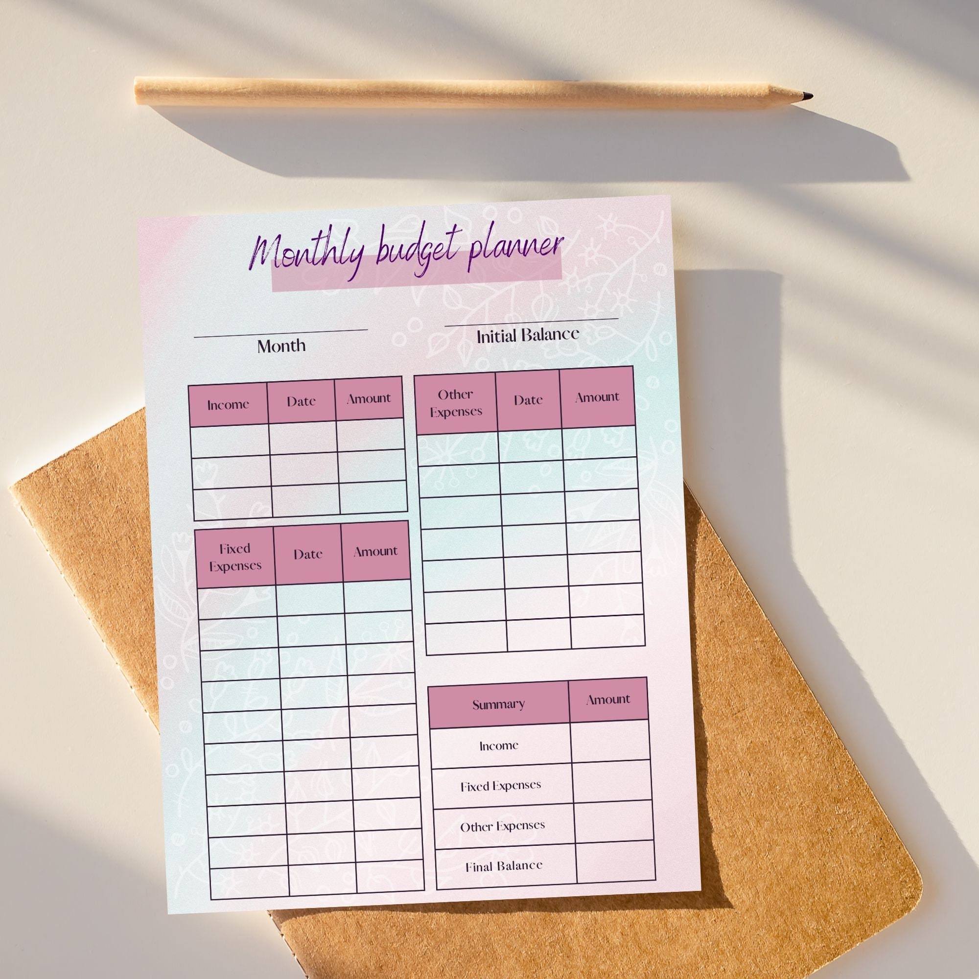 Linda hoja de trabajo en PDF imprimible de presupuesto mensual - Etsy ...