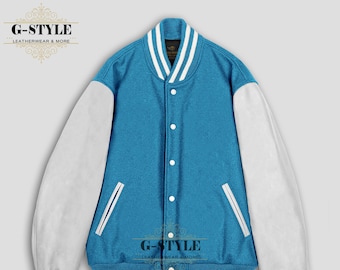 Spinespark Sky Blue & White, Varsity Jacket, Bomber Jacket