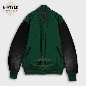Spinespark Forest Green & Black, Varsity Jacket, Letterman Jacket, College Streetwear Baseball Jacket