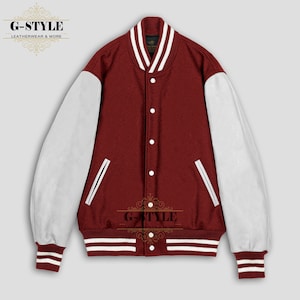Spinespark Maroon & White, Varsity Jacket, Bomber Jacket, Aesthetic Streetwear Baseball Jacke