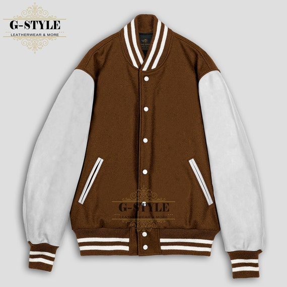 Spinespark Brown u0026 White, Varsity Jacket, Bomber Jacket, Aesthetic  Streetwear Baseball Jacke - Etsy