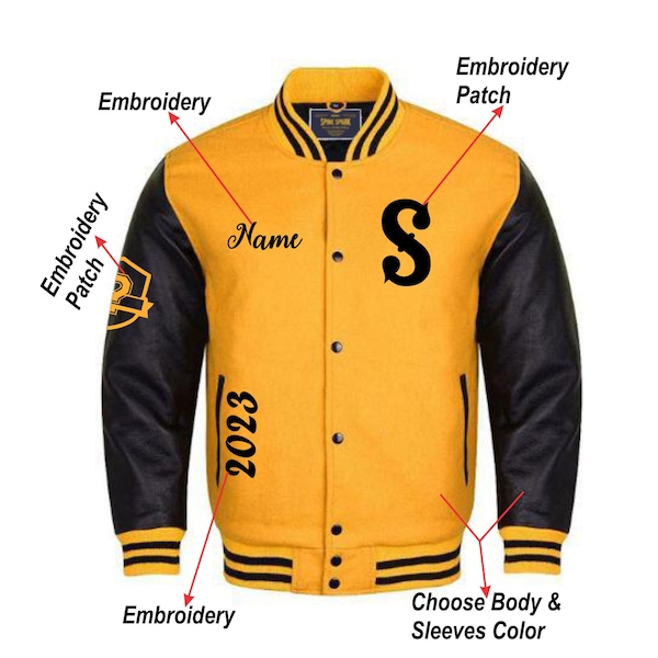 Varsity Letterman Baseballjacke | Benutzerdefinierte Chenille Patch | Benutzerdefinierte Direktstickerei | Benutzerdefinierte Logo Name Bomberjacke