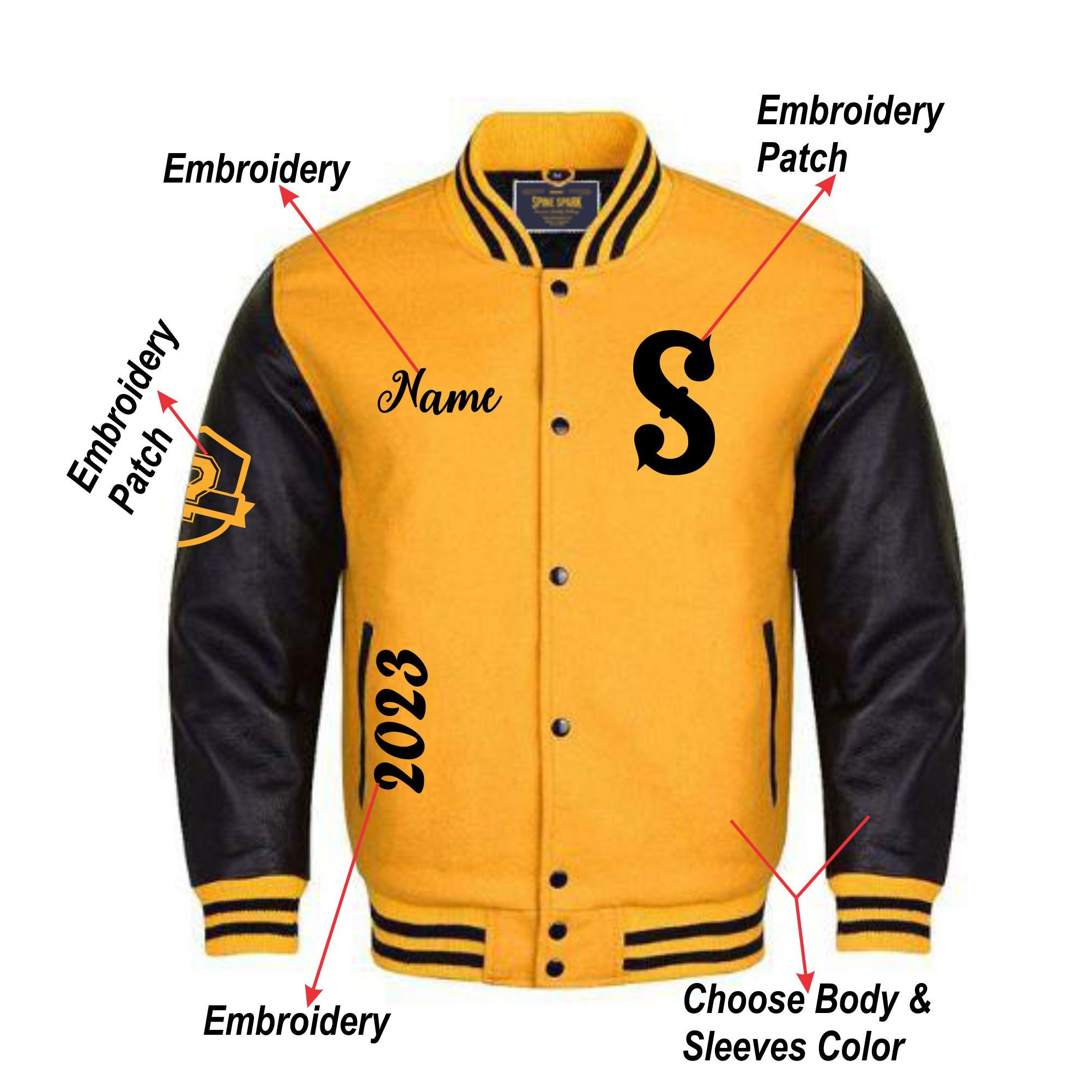 Embroidery A Few Good Kids Black & Yellow Varsity Jacket - Jackets