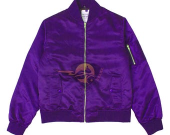 Purple Satin Bomber Handmade Flight Pilot Trucker Zip Up High School Letterman Baseball Streetwear College University MA-1 Jacket