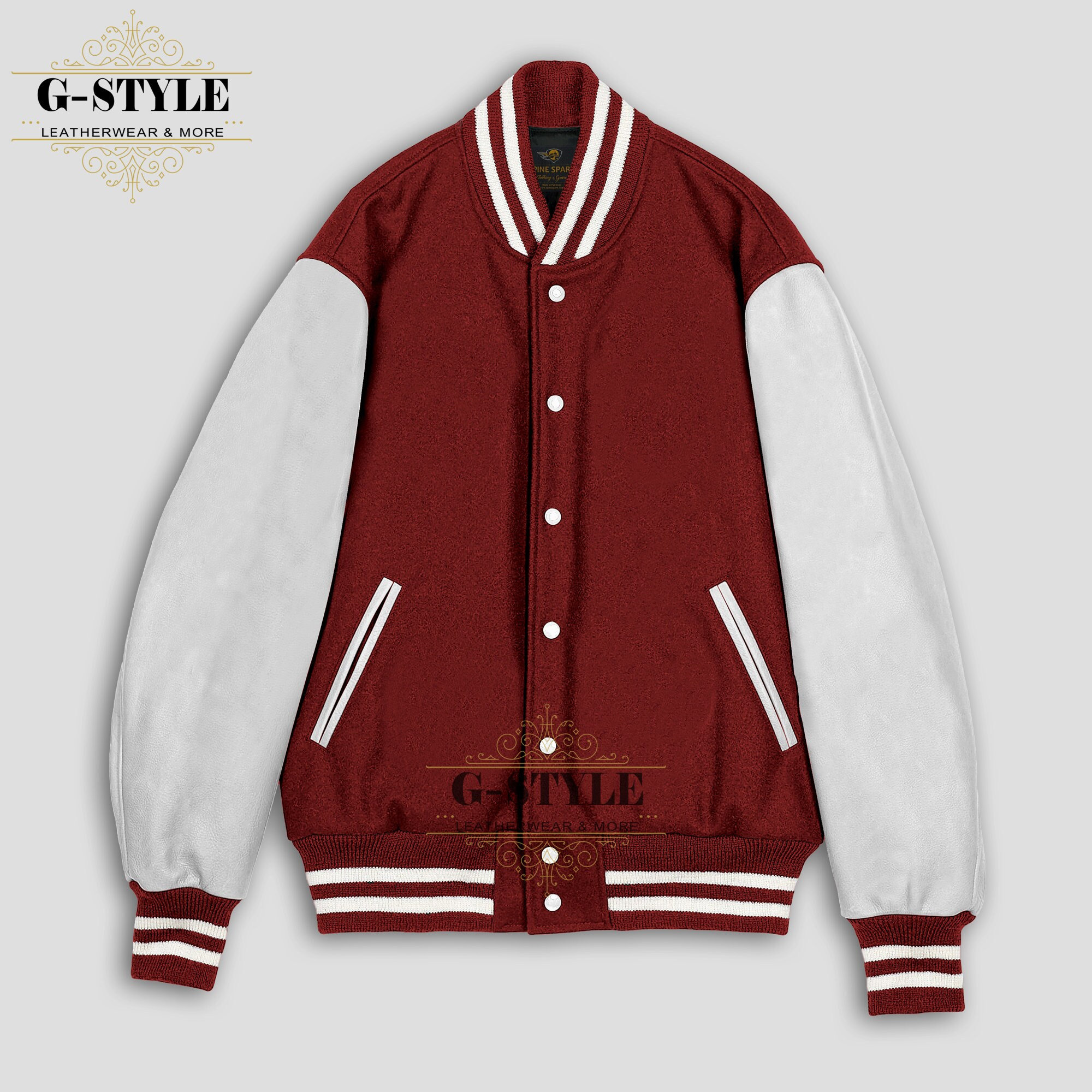 Maroon and white varsity best sale jacket