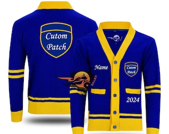 Handmade Unisex Knitted Cardigan Sweater For Graduation High School College University Custom cheerleader Embroidery Patches Made to Order