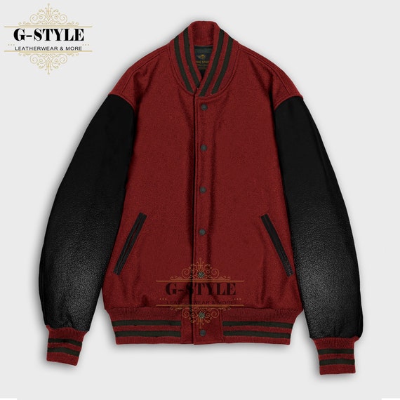 Maroon and black varsity jacket hotsell