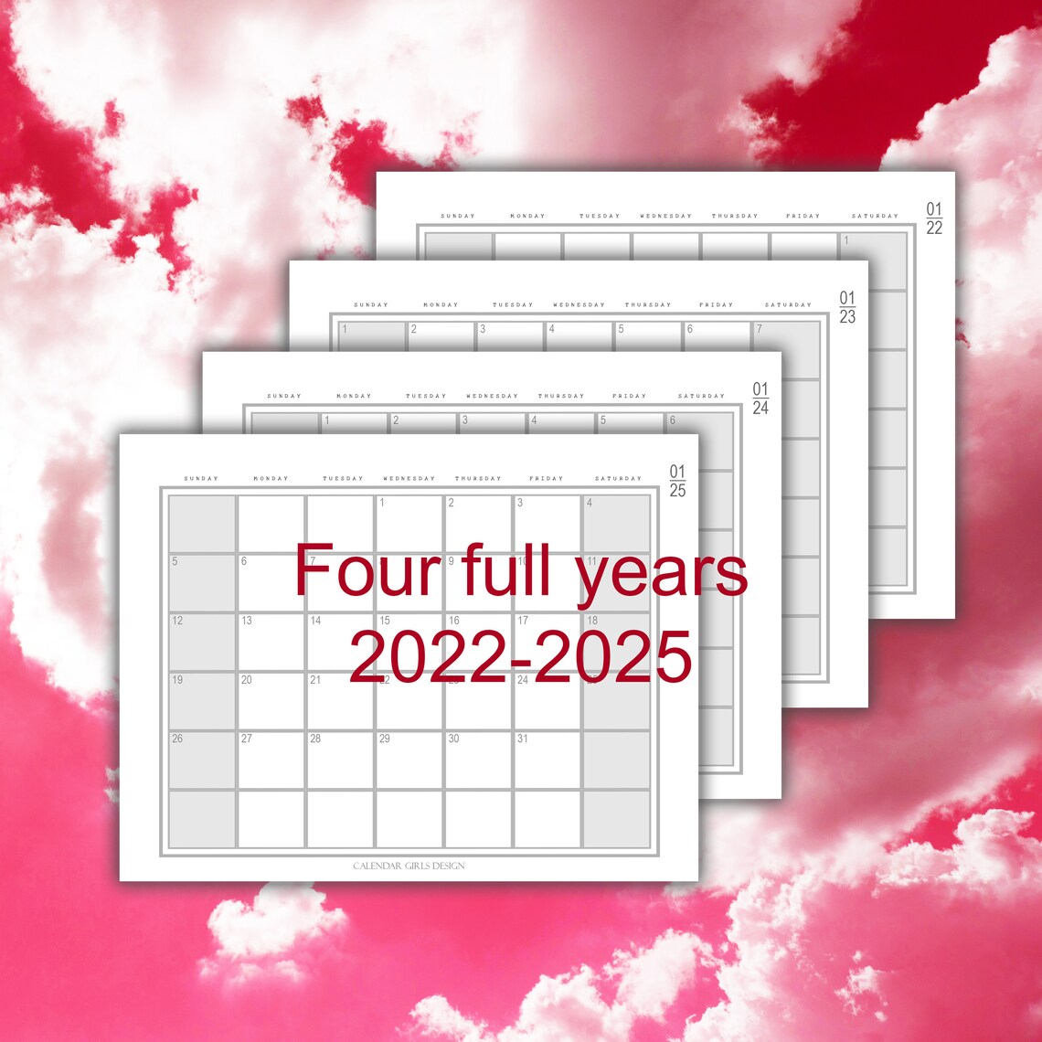 Super Minimal 4 Year Calendar Bundle 20222025 With Focused Etsy