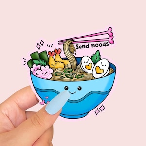 "RAMEN ""SEND NOODS"" Lustiger Vinyl-Aufkleber | Lustiges Mem | Wasserdicht | Laptop/ Kindle Sticker & Journal/Planer Sticker | Glänzend und Holo