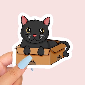 CAT IN BOX Aufkleber | Sticker für Katzenliebhaberinnen |  Wasserdicht |  für Journale/Wasserflaschen/Laptops/Kindle | Glänzend oder holographisch