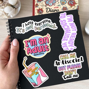 Sarkastische Vinyl Aufkleber Set, 5er Set, lustige Meme Aufkleber, wasserfeste Aufkleber, Laptop Aufkleber, Journal/Planer Aufkleber