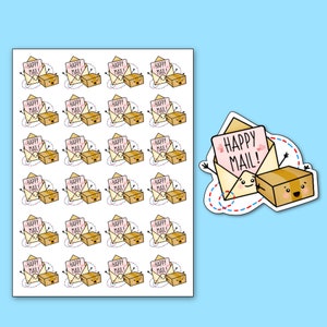 Hoja de pegatinas Happy Mail, pegatinas bonitas para embalaje (24 por hoja)
