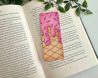 Pink Ice Cream and Sprinkles Bookmark, Cozy Book Club Bookmark, Matt Lamination