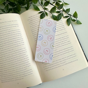 Fun Smiley Face Rainbow Bookmark, Cozy Book Club Bookmark, Holiday Bookmark, Matt Lamination