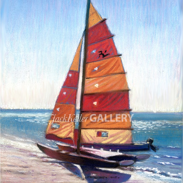 Hobie Cat, Catamaran, Colorful Sailboat, Hobie Catamaran. Shell Point, Florida, Signed Print