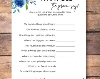 What Did The Groom Say Bridal Shower Game 5"x7"