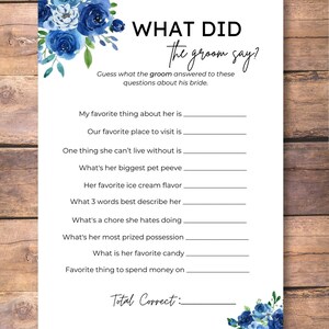 What Did The Groom Say Bridal Shower Game 5&quot;x7&quot;