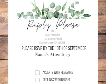 Individualisierbare Eukalyptus Hochzeit RSVP Karte