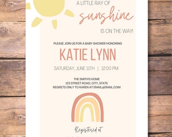 Little Ray of Sunshine Individualisierbare Einladungsvorlage zur Babyparty