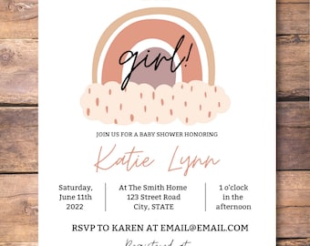 It es A Girl - Regenbogen Baby Shower Individualisierbare Einladungsvorlage