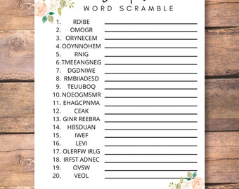 Rosa Blumen Brautparty Wort Scramble Spiel 13x18cm