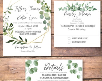 Customizable Eucalyptus Wedding Invitation Package