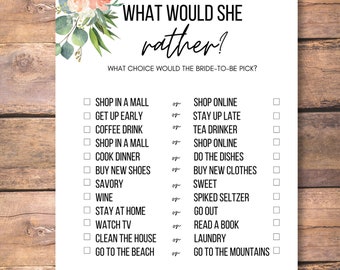 Würde sie lieber Brautparty Spiel 13x18cm